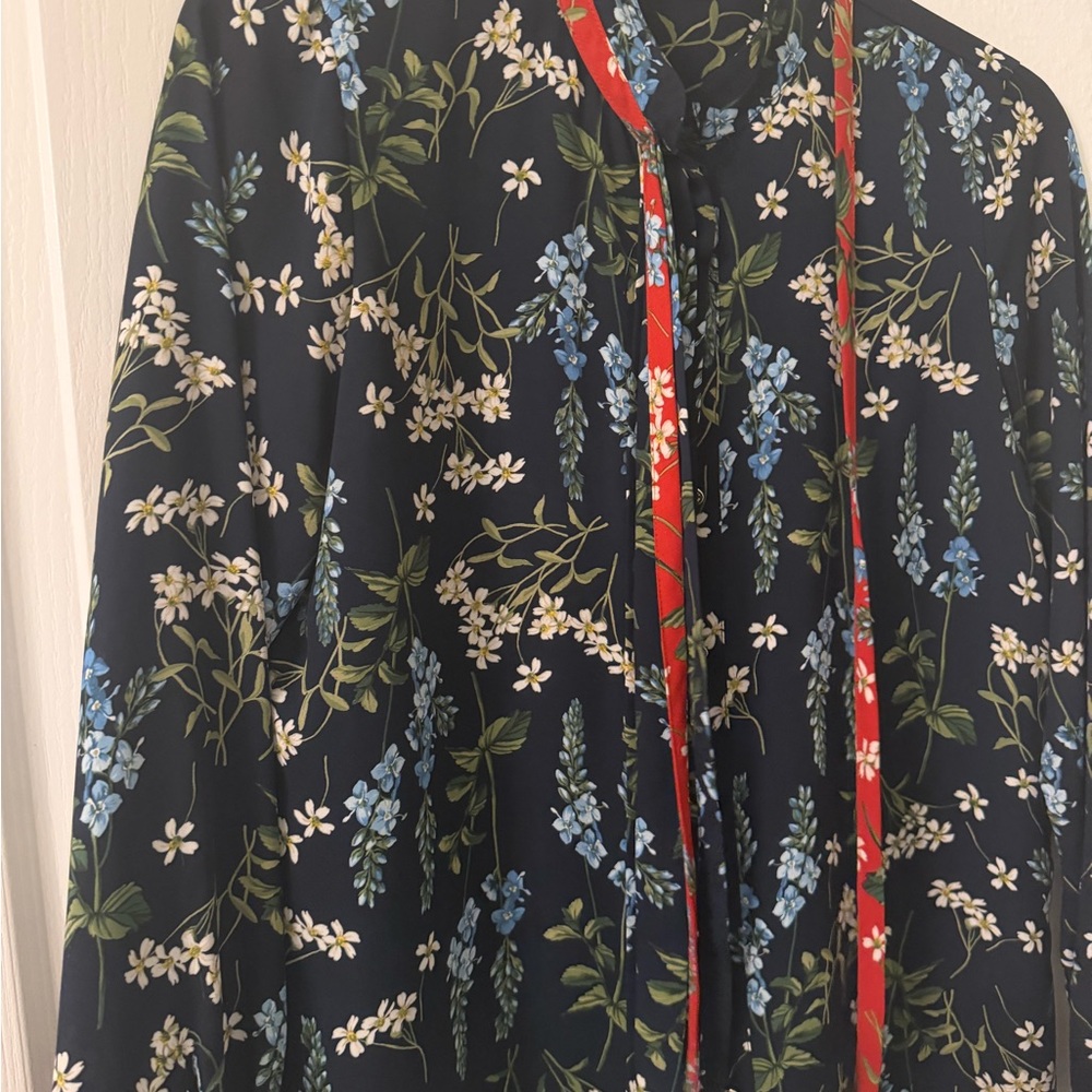 Tommy Hilfiger Navy Floral Blouse with Red Accents